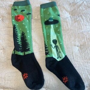 Alien Themed Green and Black Socks